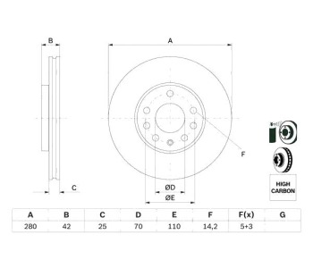 Спирачен диск вентилиран Ø245mm BOSCH за OPEL ZAFIRA B (A05) от 2005 до 2015