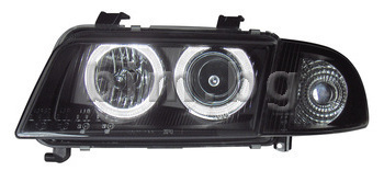 Тунинг фарове Ангелски очи черни комплект (ляв и десен) за AUDI A4 (8D2, B5) от 1994 до 2001