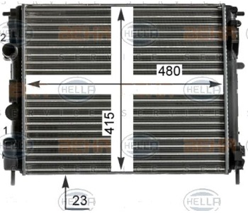 Радиатор, охлаждане на двигателя HELLA 8MK 376 700-584 за RENAULT CLIO II (BB0/1/2_, CB0/1/2_) от 1998 до 2005