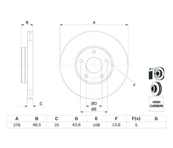 Спирачен диск вентилиран BOSCH за FORD C-MAX II (DXA/CB7, DXA/CEU) от 2010
