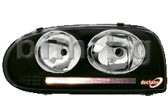 Кристални фарове Angel Eyes - черни с 2 ринга + диодна линия с вид на Golf 5 ляв + десен за VOLKSWAGEN GOLF III (1H1) от 1991 до 1998