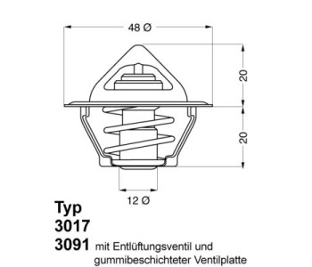 Термостат, охладителна течност BorgWarner (Wahler) 3091.92D за AUDI 80 (81, 85, B2) от 1978 до 1984