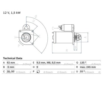 Стартер зъби 1,4 [kB] BOSCH за PEUGEOT 106 II (1) от 1996 до 2004