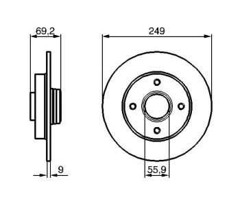 Спирачен диск плътен Ø249mm BOSCH за PEUGEOT 207 (WA_, WC_) от 2006 до 2012