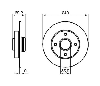 Спирачен диск плътен Ø249mm BOSCH за PEUGEOT 2008 от 2013