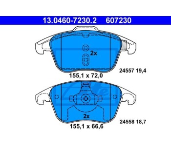 Комплект спирачни накладки ATE за CITROEN C4 PICASSO I (UD) от 2006 до 2013