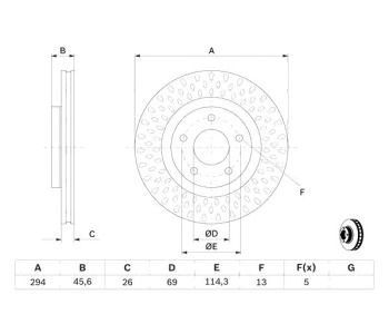 Спирачен диск вентилиран Ø294mm BOSCH за MITSUBISHI OUTLANDER III (GG_W, GF_W, ZJ) от 2012