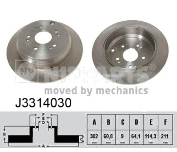 Спирачен диск плътен Ø302mm NIPPARTS за HONDA CR-V IV (RM) от 2012