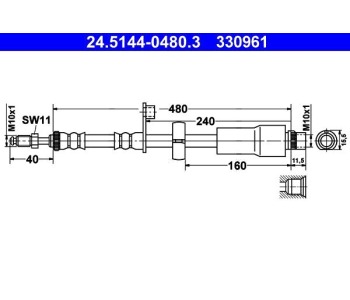 Спирачен маркуч ATE за PEUGEOT 207 (WA_, WC_) от 2006 до 2012