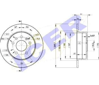 Спирачен диск плътен Ø270mm ICER за OPEL OMEGA A (V87) комби от 1986 до 1994