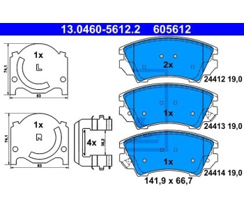 Комплект спирачни накладки ATE за OPEL INSIGNIA A (G09) хечбек от 2008 до 2017