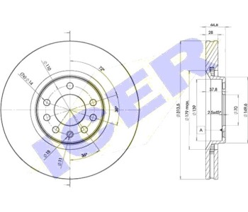 Спирачен диск вентилиран Ø314mm ICER за OPEL VECTRA C (Z02) седан от 2002 до 2009