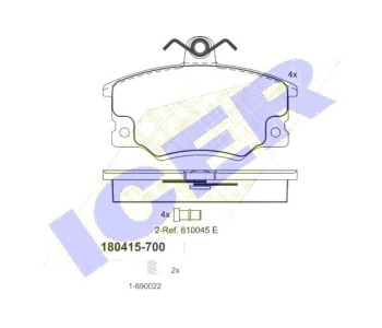 Комплект спирачни накладки Ultra Premium ICER за AUTOBIANCHI Y10 от 1985 до 1995