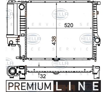 Радиатор, охлаждане на двигателя HELLA 8MK 376 713-081 за BMW 5 Ser (E34) от 1987 до 1995