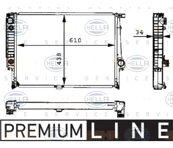 Радиатор, охлаждане на двигателя HELLA 8MK 376 713-071 за BMW 5 Ser (E34) от 1987 до 1995