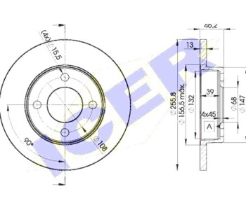 Спирачен диск плътен Ø256mm ICER за AUDI 80 (89, 89Q, 8A, B3) от 1986 до 1991