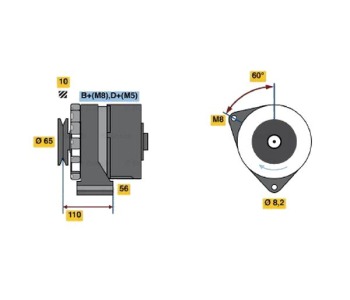 Генератор 65 [A] BOSCH за AUDI 100 (44, 44Q, C3) от 1982 до 1991