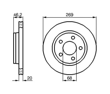 Спирачен диск вентилиран Ø269mm BOSCH за AUDI 200 Avant (44, 44Q) от 1983 до 1991