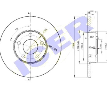 Спирачен диск плътен Ø288mm ICER за AUDI A4 Avant (8D5, B5) от 1994 до 2002