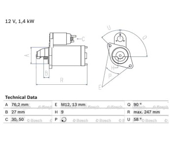 Стартер зъби 1,4 [kB] BOSCH за AUDI A6 Avant (4A, C4) от 1994 до 1997