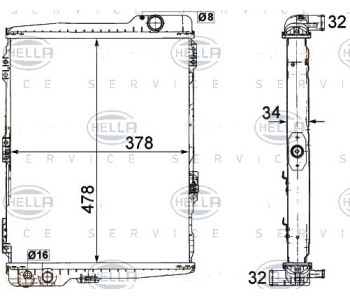 Радиатор, охлаждане на двигателя HELLA 8MK 376 711-274 за AUDI 80 (8C, B4) от 1991 до 1995