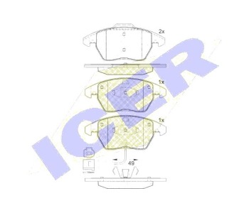 Комплект спирачни накладки Ultra Premium ICER за AUDI A1 (8X1, 8XK) от 2010 до 2018