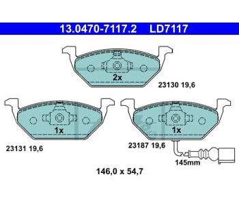 Комплект спирачни накладки ATE за AUDI A2 (8Z0) от 2000 до 2005