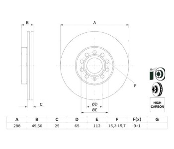 Спирачен диск вентилиран BOSCH за AUDI A3 (8V1, 8VK) от 2012