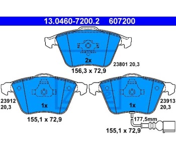 Комплект спирачни накладки ATE за AUDI A3 Sportback (8PA) от 2004 до 2015