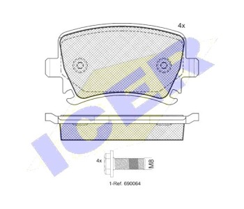 Комплект спирачни накладки Ultra Premium ICER за AUDI A6 (4F2, C6) от 2004 до 2011