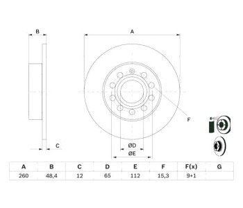 Спирачен диск плътен Ø260mm BOSCH за AUDI A3 (8P1) от 2003 до 2008