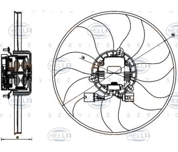 Вентилатор, охлаждане на двигателя HELLA 8EW 351 040-071 за VOLKSWAGEN CADDY III (2KB, 2KJ, 2CB, 2CJ) пътнически от 2004 до 2015