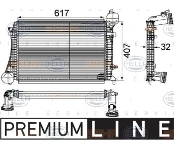 Интеркулер (охладител за въздуха на турбината) HELLA 8ML 376 746-151 за VOLKSWAGEN CADDY III (2KA, 2KH, 2CA, 2CH) товарен от 2004 до 2015