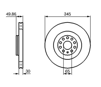 Спирачен диск вентилиран Ø345mm BOSCH за SEAT LEON (1P1) от 2005 до 2012