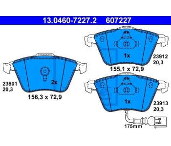 Комплект спирачни накладки ATE за AUDI A3 Sportback (8PA) от 2004 до 2015