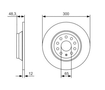 Спирачен диск плътен Ø300mm BOSCH за AUDI Q3 (8U) от 2011 до 2018