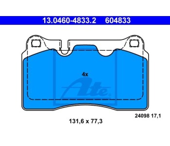 Комплект спирачни накладки ATE за AUDI A3 Sportback (8PA) от 2004 до 2015