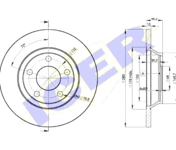 Спирачен диск плътен Ø280mm ICER за AUDI A4 Avant (8D5, B5) от 1994 до 2002