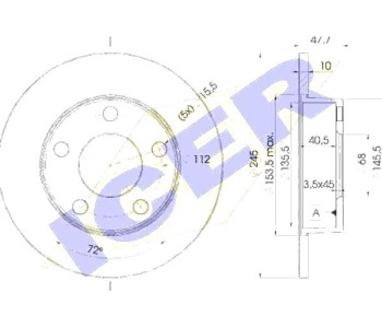 Спирачен диск плътен Ø245mm ICER за AUDI A4 (8D2, B5) от 1994 до 2001