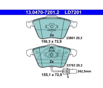 Комплект спирачни накладки ATE за AUDI A4 кабриолет (8H7, B6, 8HE, B7) от 2002 до 2009