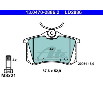 Комплект спирачни накладки ATE за AUDI A6 Avant (4B5, C5) от 1997 до 2005