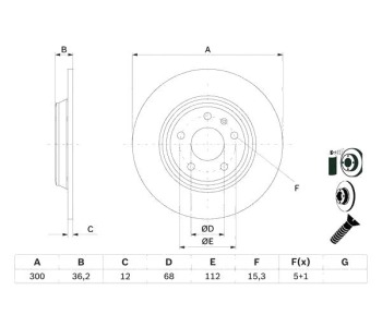 Спирачен диск плътен Ø300mm BOSCH за AUDI A4 Allroad (8KH, B8) от 2009 до 2012