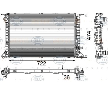 Радиатор, охлаждане на двигателя HELLA 8MK 376 745-654 за PORSCHE MACAN (95B) от 2014