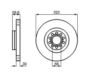 Спирачен диск вентилиран Ø323mm BOSCH за AUDI A8 (4D2, 4D8) от 1994 до 2002