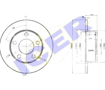 Спирачен диск плътен Ø245mm ICER за AUDI A6 (4B2, C5) от 1997 до 2005