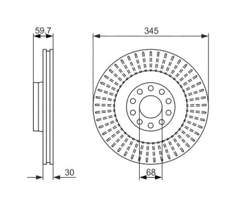 Спирачен диск вентилиран Ø345mm BOSCH за AUDI A8 (4D2, 4D8) от 1994 до 2002
