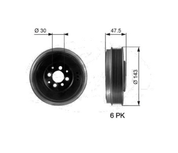 Ремъчна шайба, колянов вал GATES TVD1003 за SEAT INCA (6K9) от 1995 до 2003