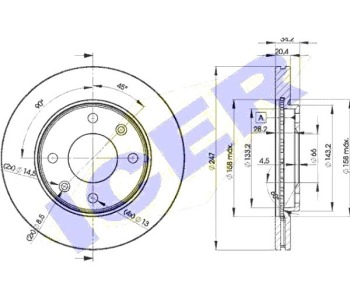 Спирачен диск вентилиран Ø247mm ICER за PEUGEOT 206 (2A/C) хечбек от 1998 до 2009