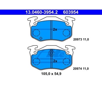 Комплект спирачни накладки ATE за RENAULT MEGANE I CLASSIC (LA0/1_) от 1996 до 2008