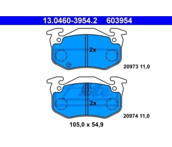 Комплект спирачни накладки ATE за RENAULT MEGANE I (BA0/1_) хечбек от 1995 до 2003